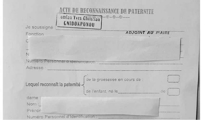 formulaire d'acte de reconnaissance de grossesse