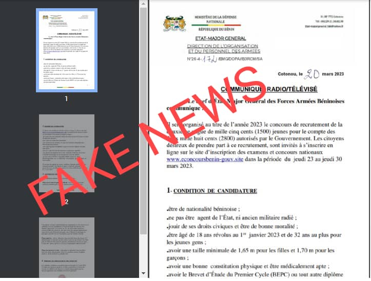 faits vérifiés Annonce de recrutement de 1500 jeunes