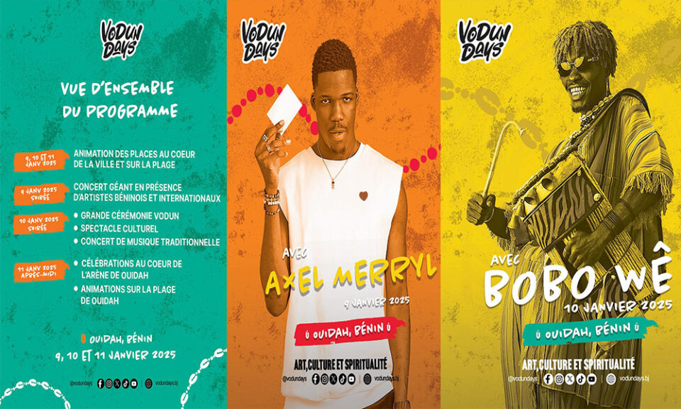 A un mois des Vodun days,  les grandes affiches du festival se dévoilent au public. Le pèlerinage Vodun qui se déroule à Ouidah du 09 au 11 janvier 2025, va aussi vibrer au rythme des concerts de jeunes artistes béninois comme Axel Meryl et bien d’autres stars.