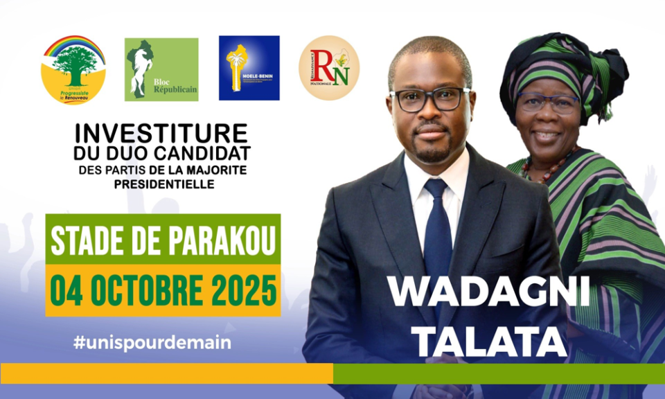 Présidentielle 2026 : Parakou s'apprête à accueillir l'investiture du duo Wadagni-Chabi Talata, ticket de la majorité présidentielle
